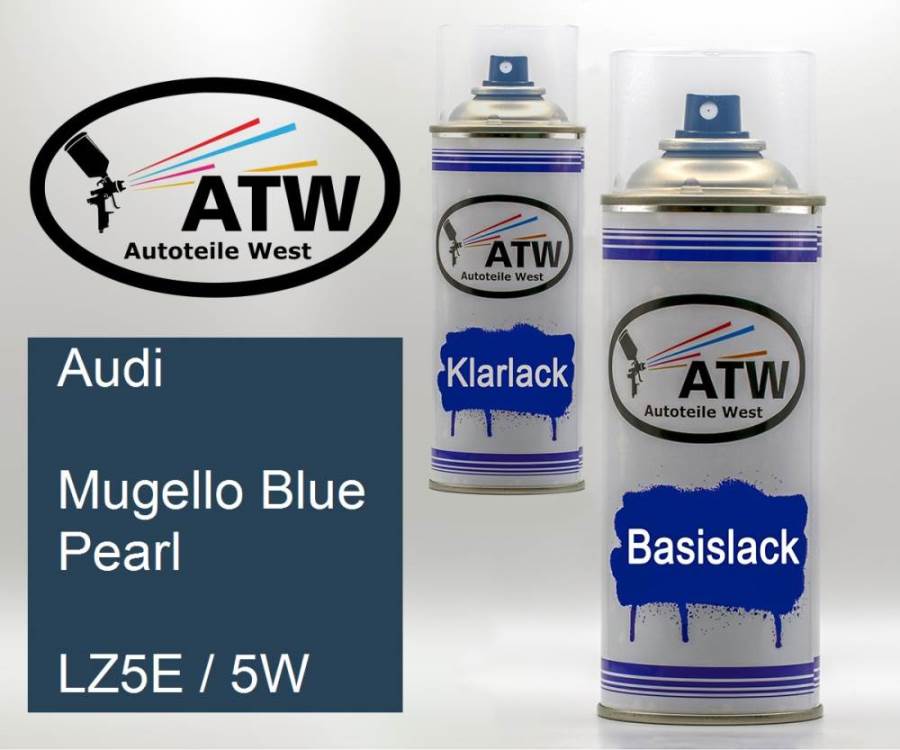 Audi, Mugello Blue Pearl, LZ5E / 5W: 400ml Sprühdose + 400ml Klarlack - Set, von ATW Autoteile West.